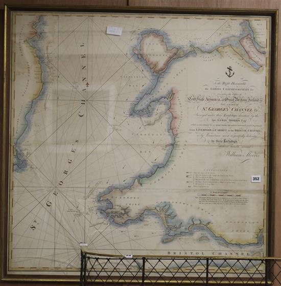 William Morris Chart of St Georges Channel from Liverpool to Cardiff in the Bristol Channel 1800 89 x 89cm